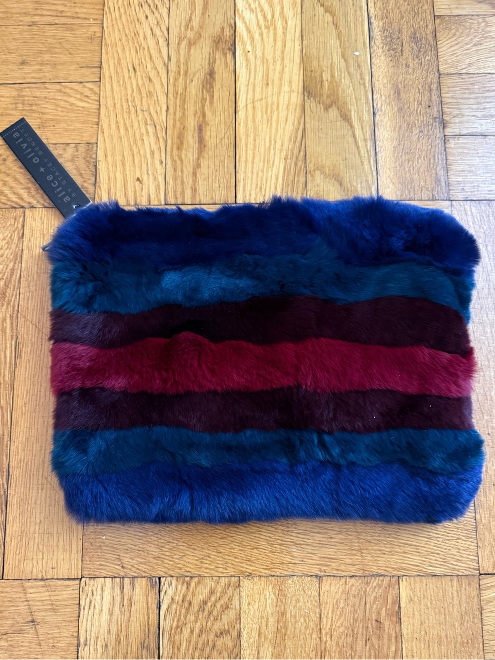 Alice + Olivia multicolor rabbit fur clutch